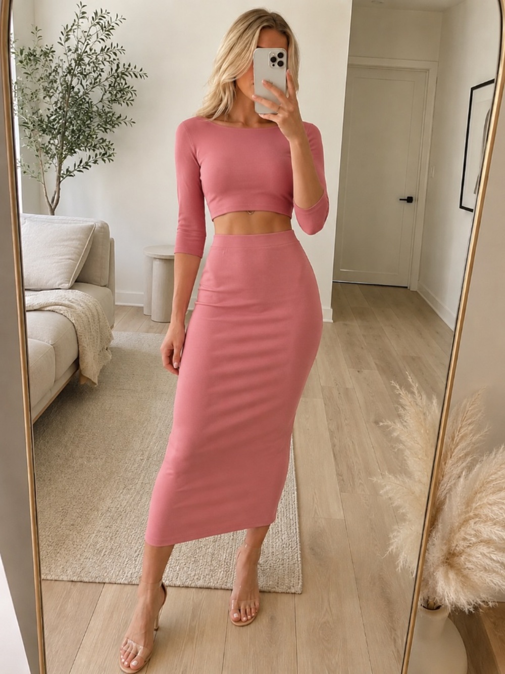 NWT Mauve Stretch Midi Skirt Set Small